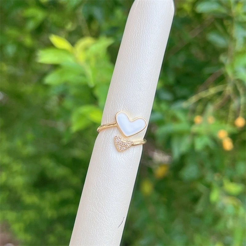 Copper 18K Gold Plated Heart Shape Zircon Open Rings