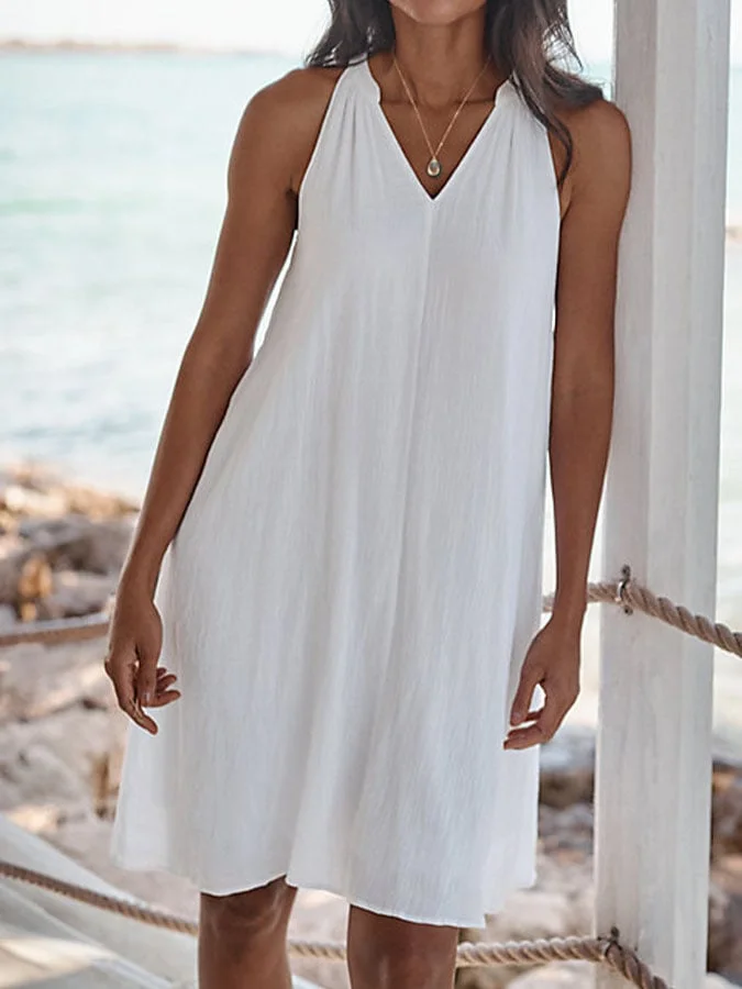 Women's Casual Solid Color  V-neck Dress