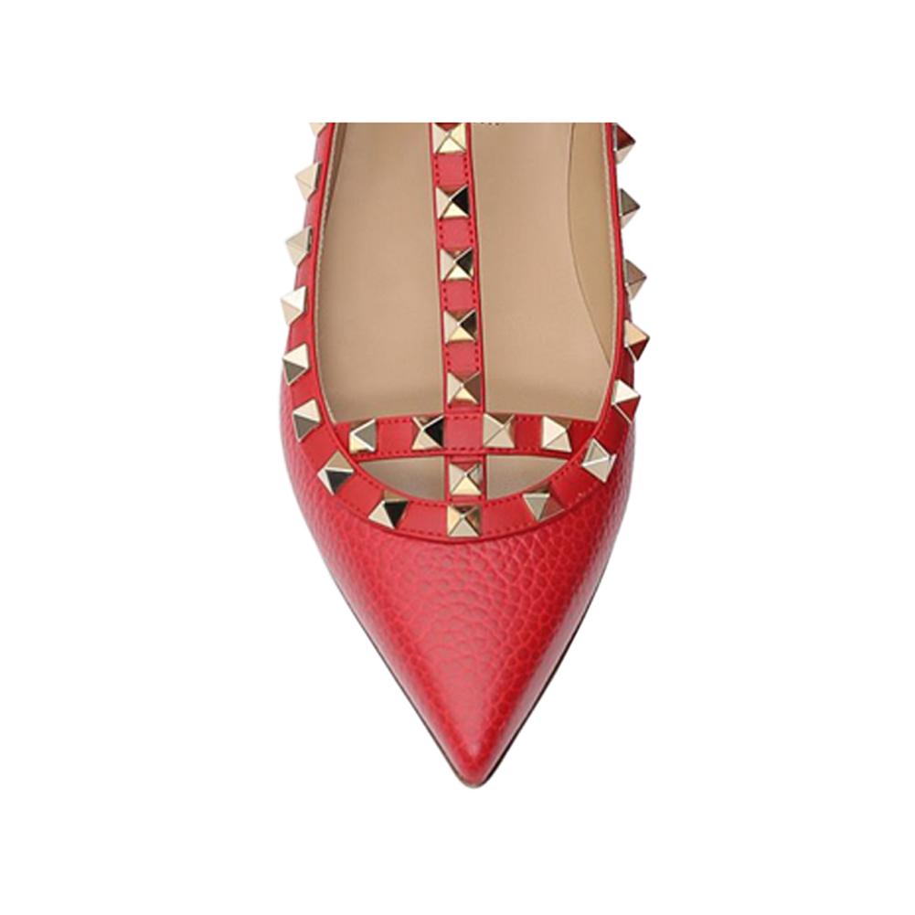 Women's Flats Rivets Rockstud Daily Pointed Toe Ballet Red Lichee Pattern Shoes-vocosishoes