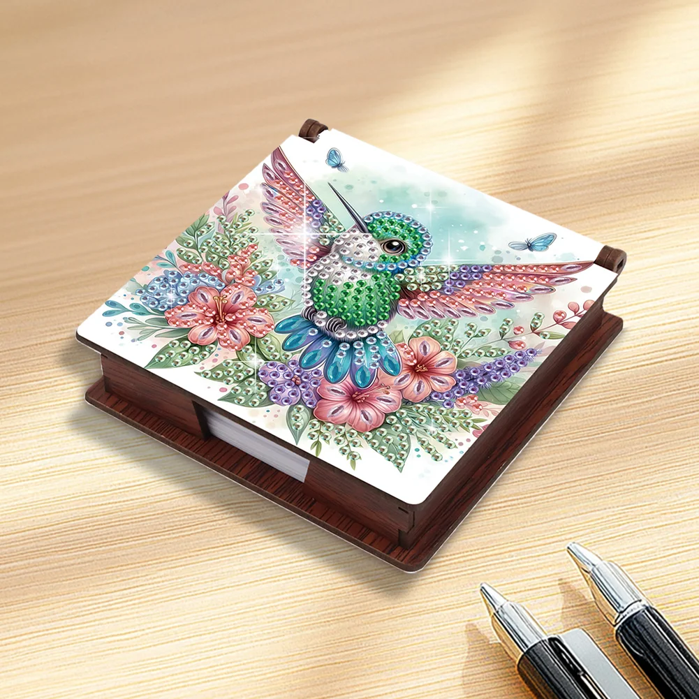 Wood Flower Hummingbird Diamond Painting Memo Pad Holder Mosaic Kit for Home