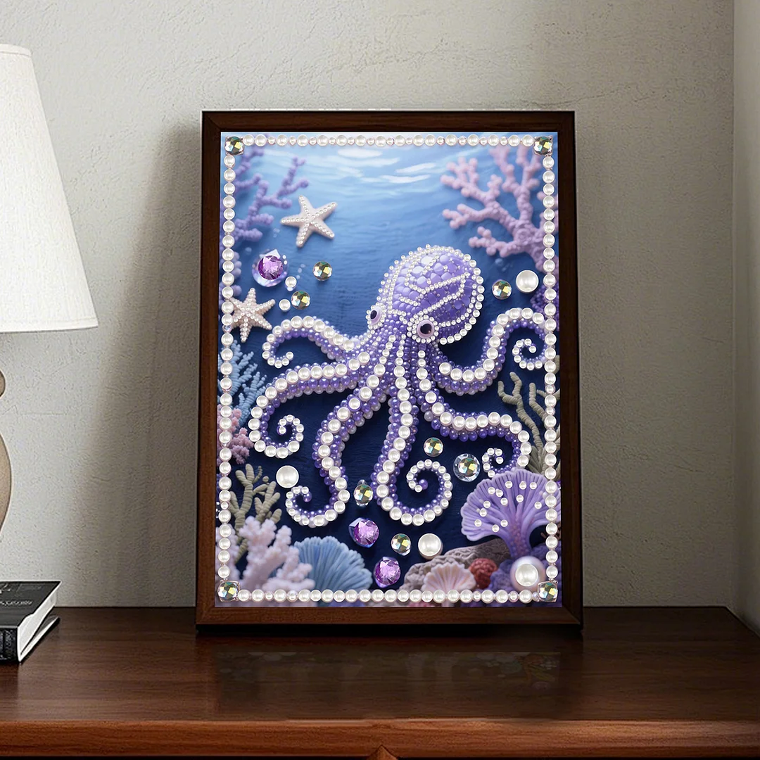 Octopus Special Shaped 5D DIY Partial Drill Pearl Gem Diamond Art Painting Kit for Adults Beginners Home Decor Art Craft Pearl Diamond Painting 30x40cm