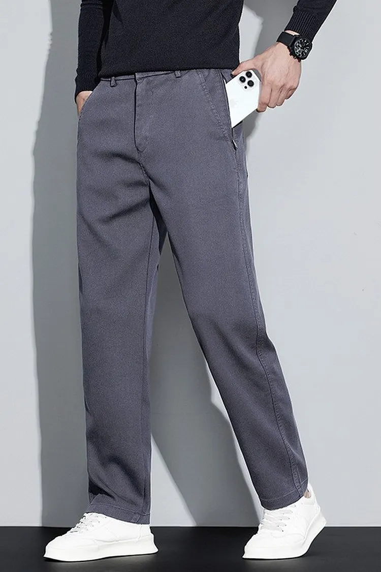 Men's Fleece Lined Casual Pants in Lyocell Drapey Straight Leg with Multiple