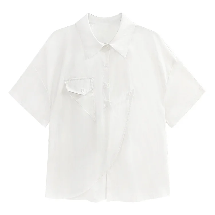 Irregular Splicing Short Sleeve Lapel Shirt - yankia