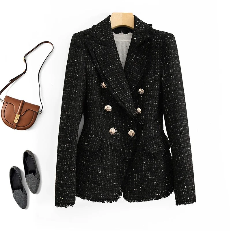 Temperament Ladies Jacket Tweed Suit Jacket 2021 New Double-breasted High-quality Slim Suit Is Thin And Jacket Women
