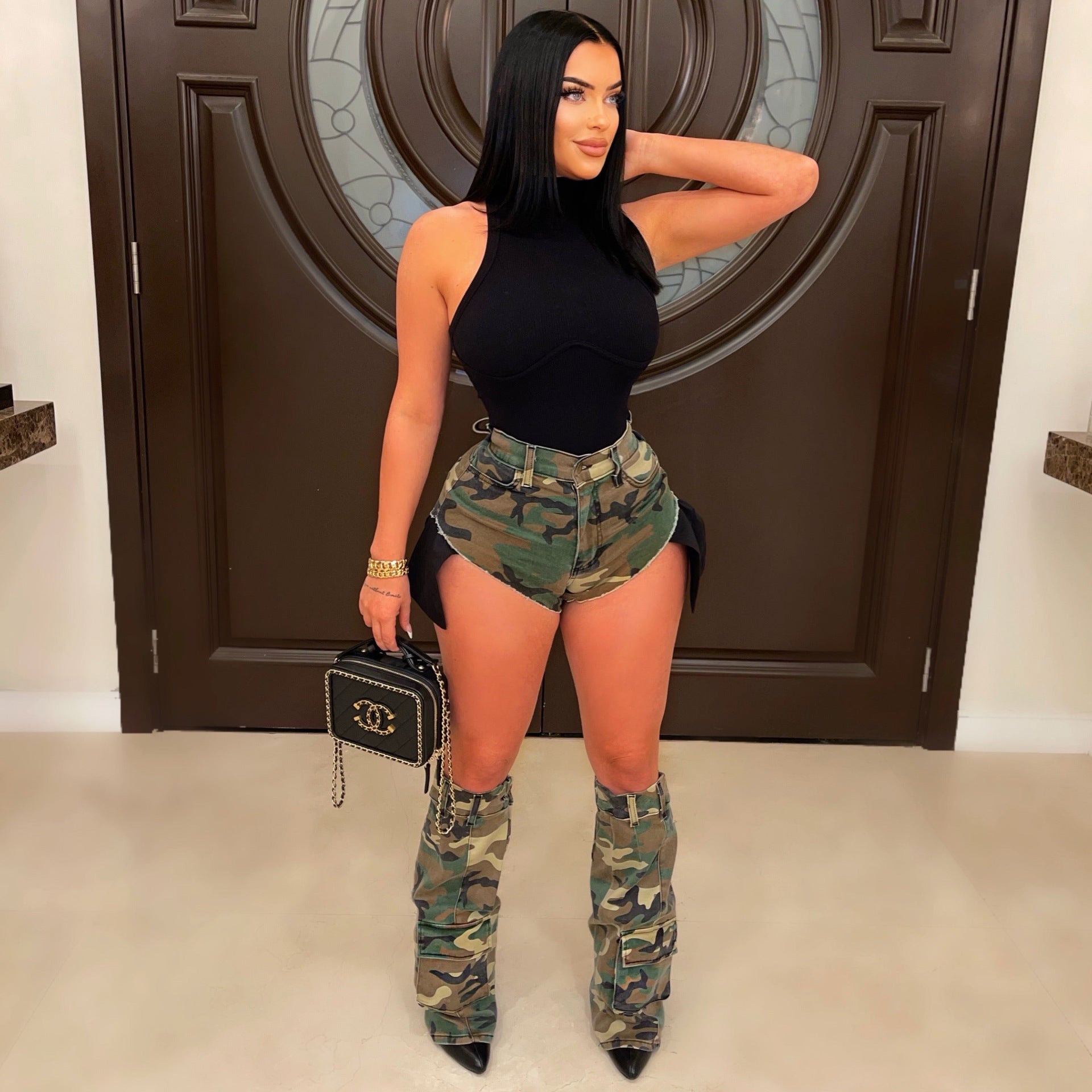 Women Clothing Sexy Women Camouflage Summer Pants Pants Leg Warmer Three Piece Camouflage Shorts