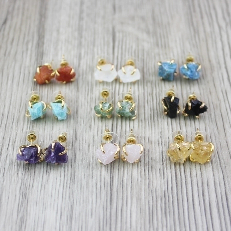 1 Pair Minimalist Irregular Inlay Gem Natural Stone Ear Studs