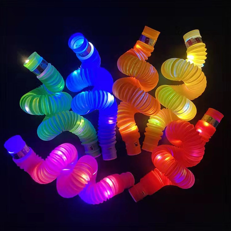 Pop Tube Luminous Decompression Toy Telescopic Tube LED Light Decompression Drain Pipe Color Stretch Tube