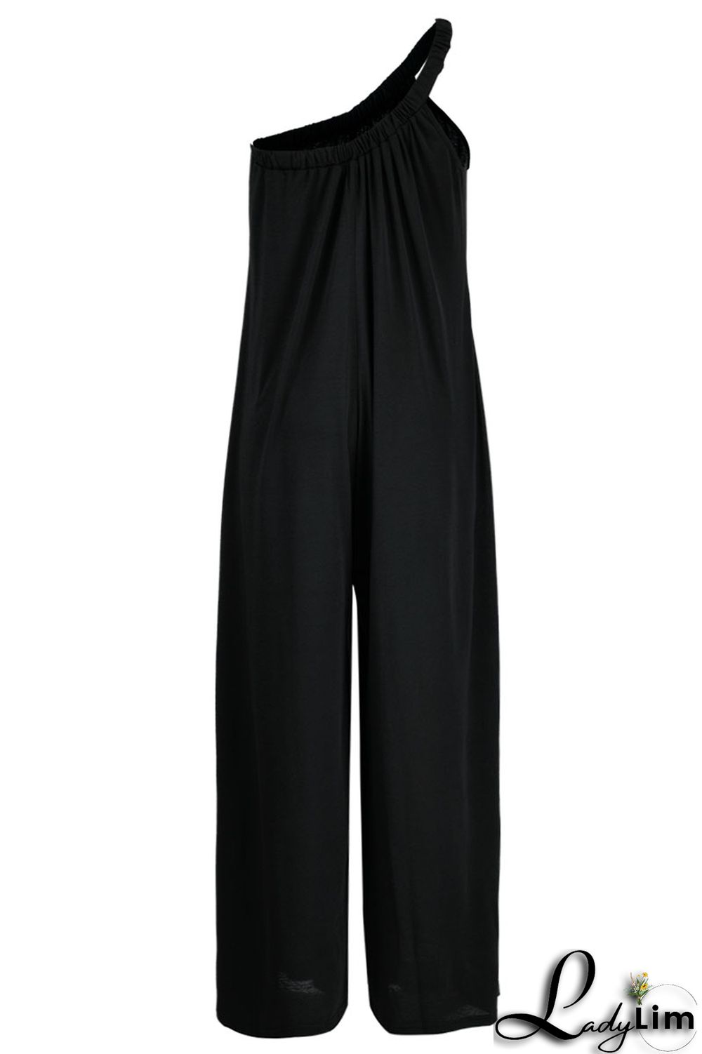 Tangerine Red Casual Solid Patchwork Oblique Collar Loose Jumpsuits