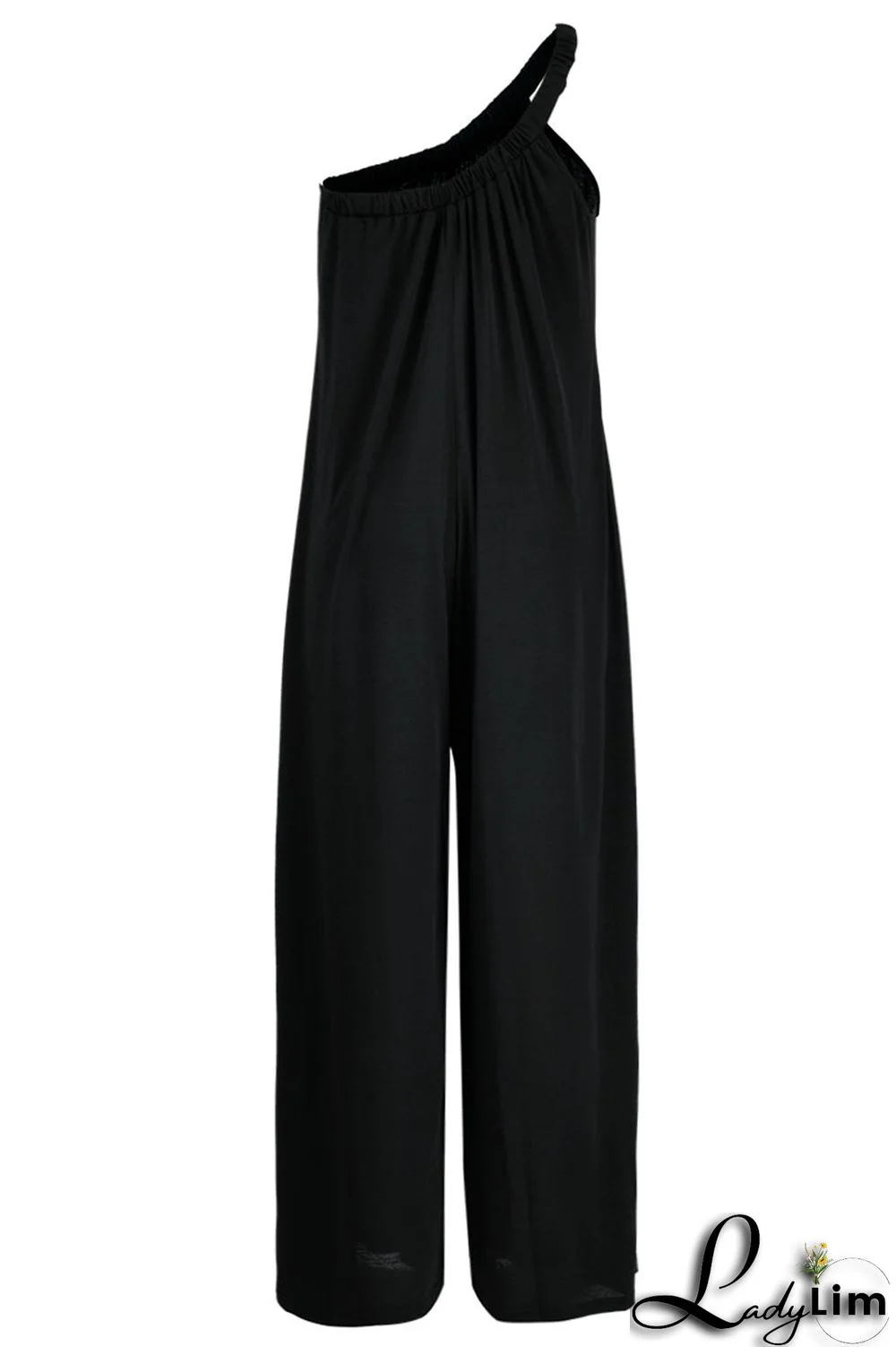 Tangerine Red Casual Solid Patchwork Oblique Collar Loose Jumpsuits