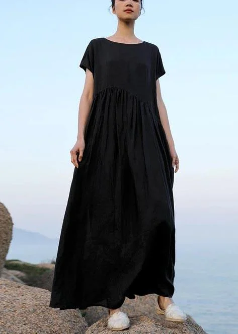 French Women Hand-made Lacing Casual Linen Dress