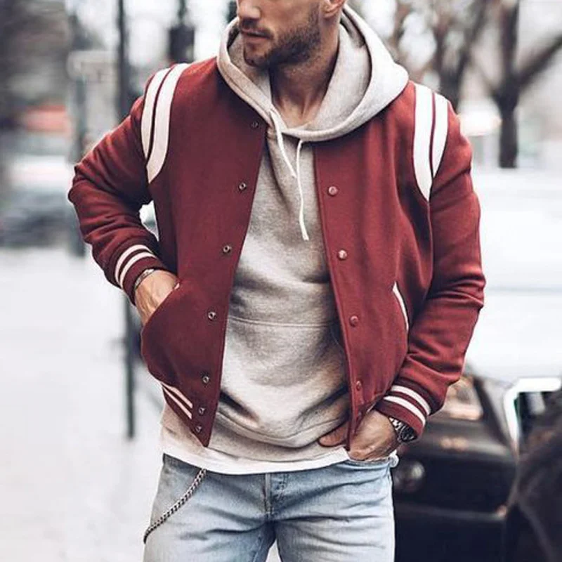 Trendy Street Contrast Stitching Baseball Uniform Jacket