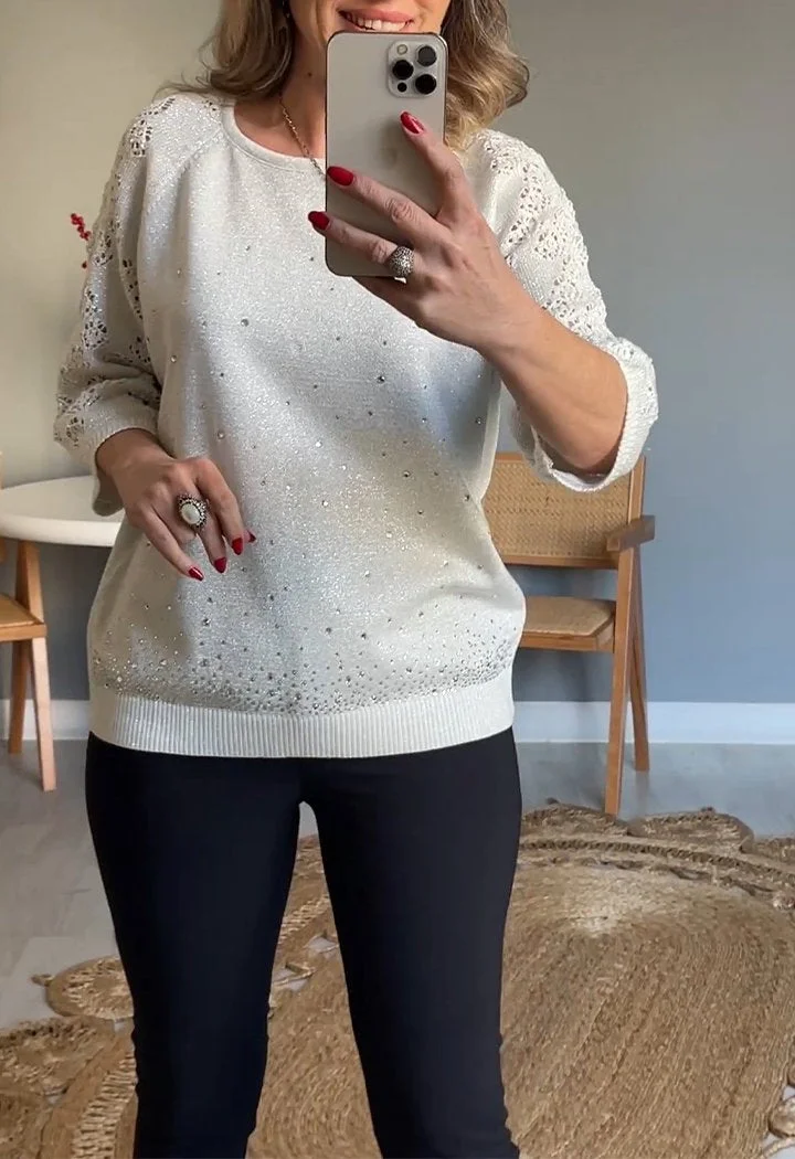 Round Neck Sequin Embellished Top