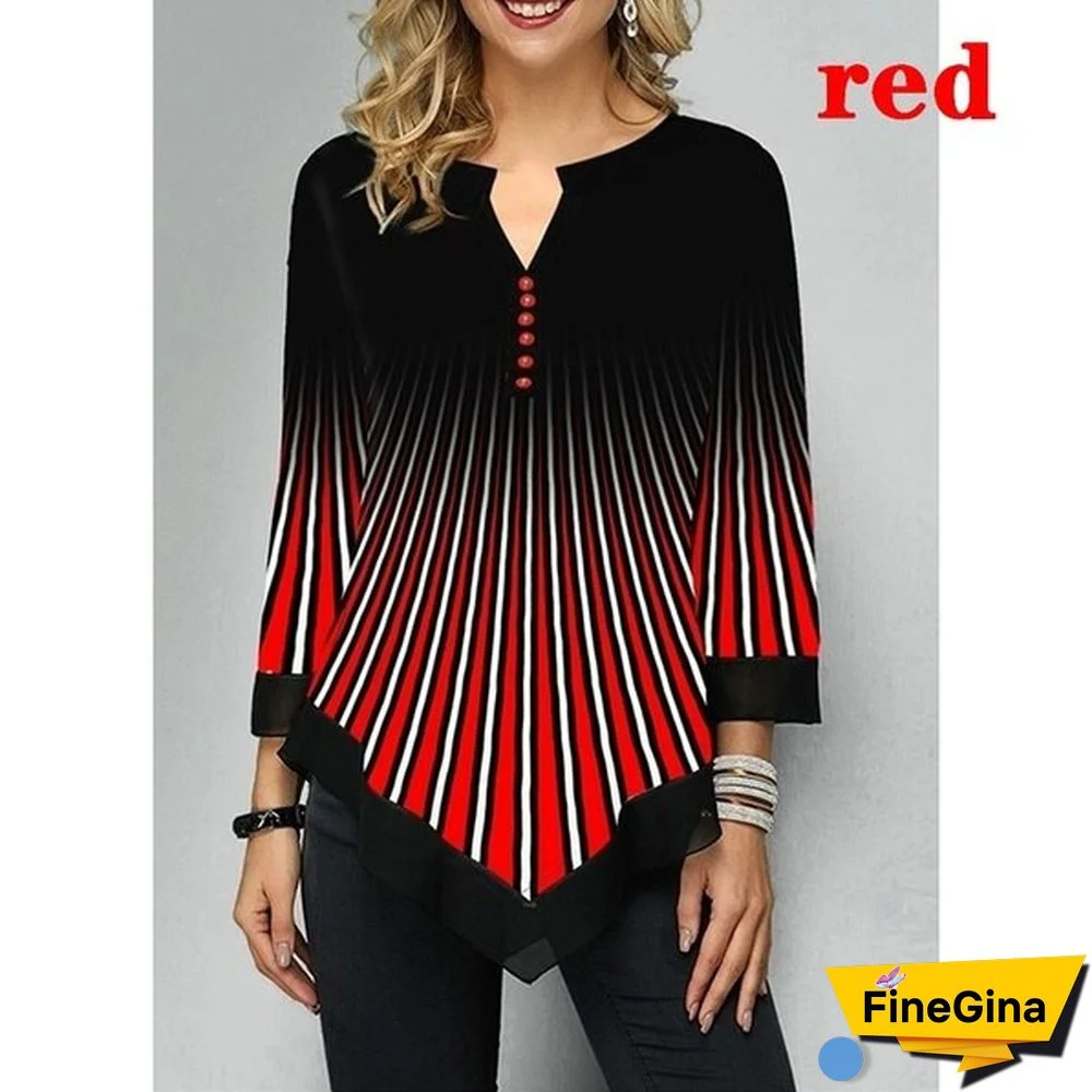 Women Clothing Fashion Casual Loose Pullovers Tee Shirt Femme Tops Spring Summer 3/4 Sleeve Print T-Shirts
