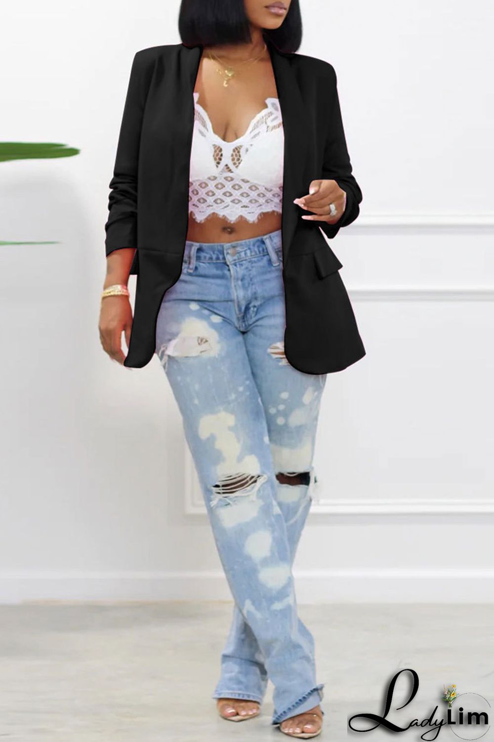 Green Fashion Casual Solid Patchwork Cardigan Turn-back Collar Outerwear