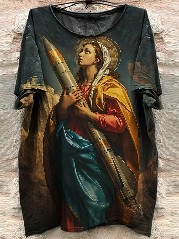 Teecade Teecade The Virgin with The Missiles Art Print T-shirt
