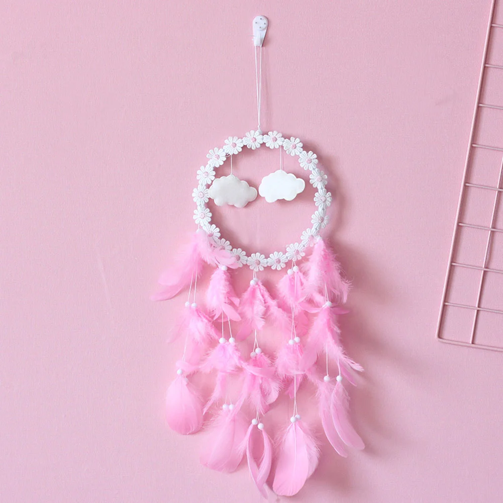 LED Flower Cloud Feather Dreamcatcher String Light Decorative Lamp (Pink)