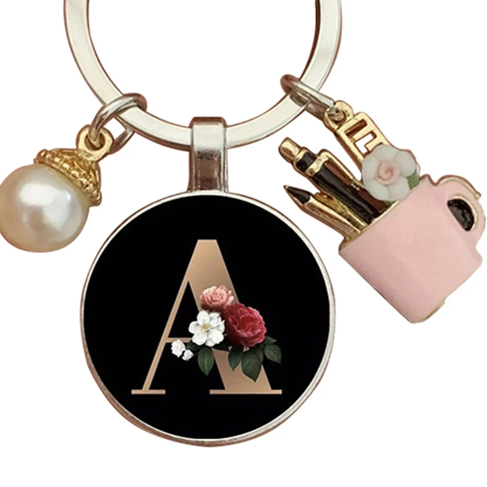 Resin Alphabet Letter Keychain Pearl Alphabet Key Ring Charms for Key Handbag Backpack