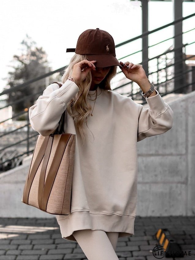 Sweatshirt Tracksuit Pants Sets Pants Trousers Active Streetwear Pink Khaki Sports Outdoor Casual Solid Color Crew Neck S M L XL XXL for Women | IFYHOME