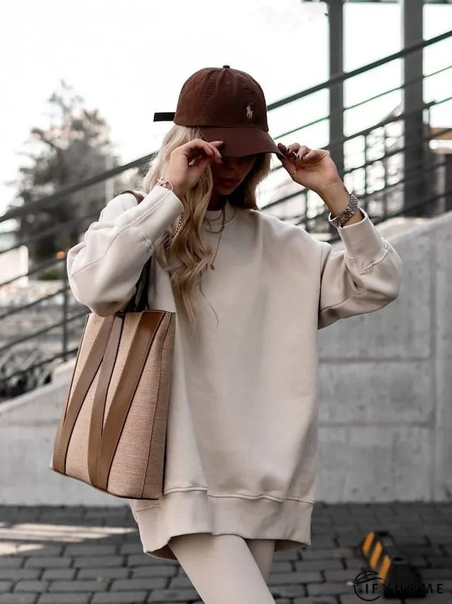 Sweatshirt Tracksuit Pants Sets Pants Trousers Active Streetwear Pink Khaki Sports Outdoor Casual Solid Color Crew Neck S M L XL XXL for Women | IFYHOME