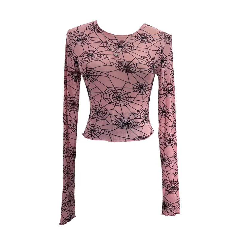Uveng Spider-Web Yarn Velvet Perspective Bottom Shirt Dark T-Shirt T-Shirt Short Long-Sleeved T-Shirt Top 9908