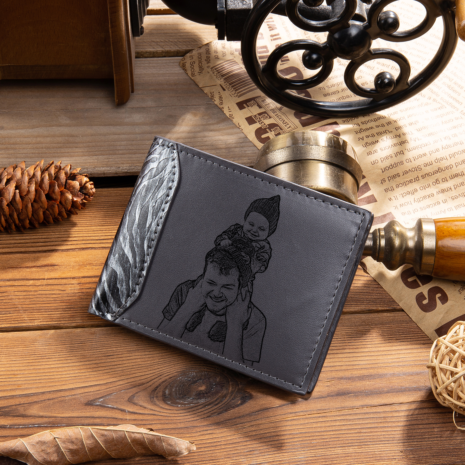 Personalised Photo & Text Billfold Wallet Custom Leather Wallet with RFID Blocking Gift for Men-Jessemade AU