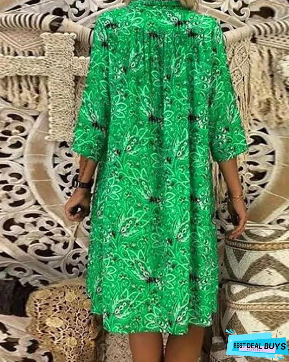 Women's A-Line Dress Midi Dress 3/4 Length Sleeve Floral Print Spring & Summer Hot Oversized Red Yellow Green