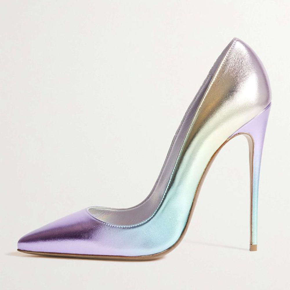 Silver Holographic Pointed Toe Stiletto Heel Pumps  Nicepairs
