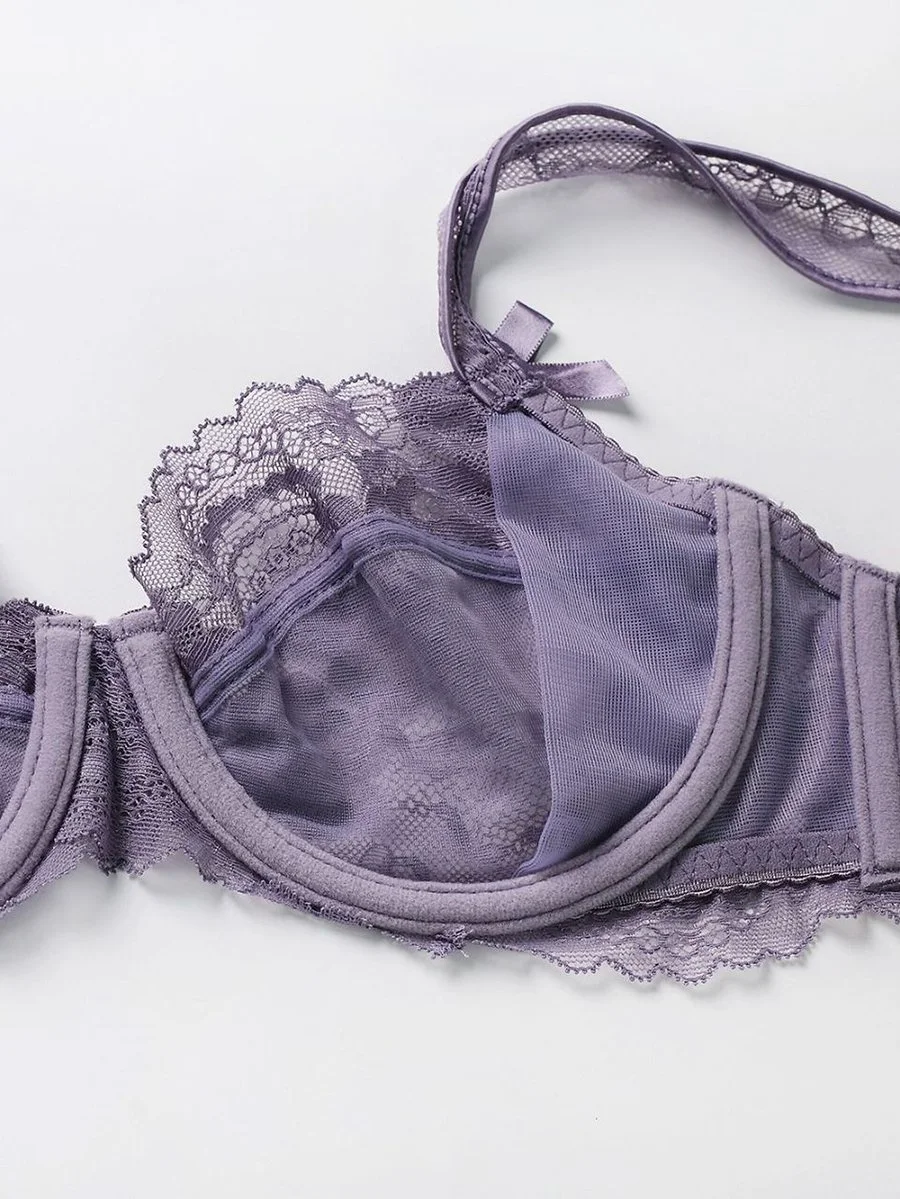 Sexy transparent ultra-thin padless lace bra set