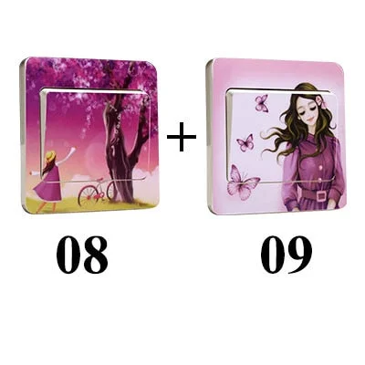 2pcs Beautiful Girl Butterfly Flower Switch Sticker Art Wall Sticker Home Decor for Kids Room Nursery Home Decoration Decals
