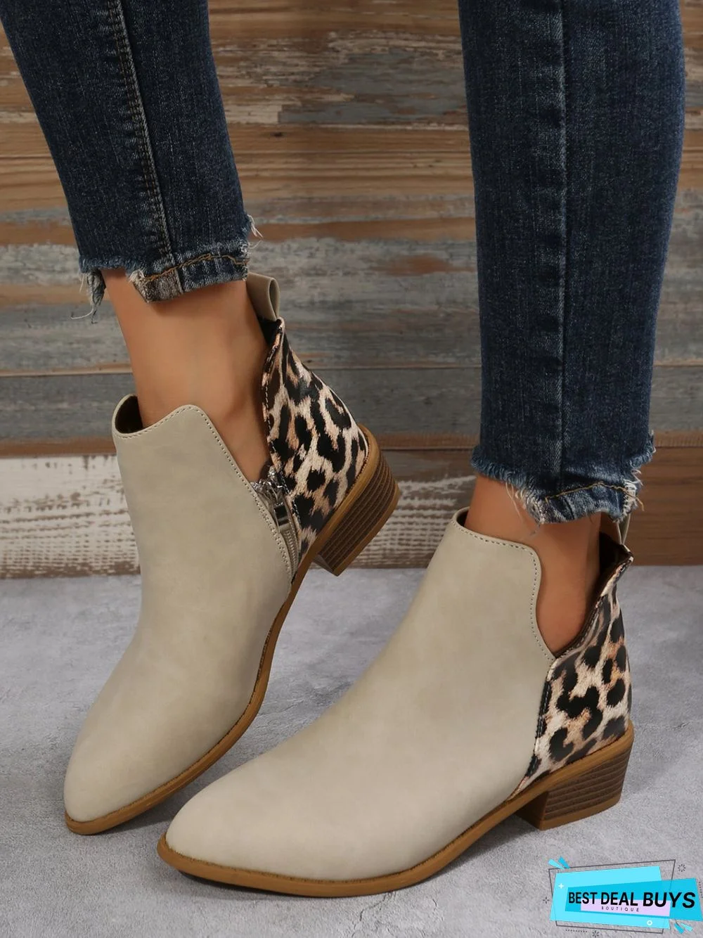 Leopard Khaki Casual Ankle Boots