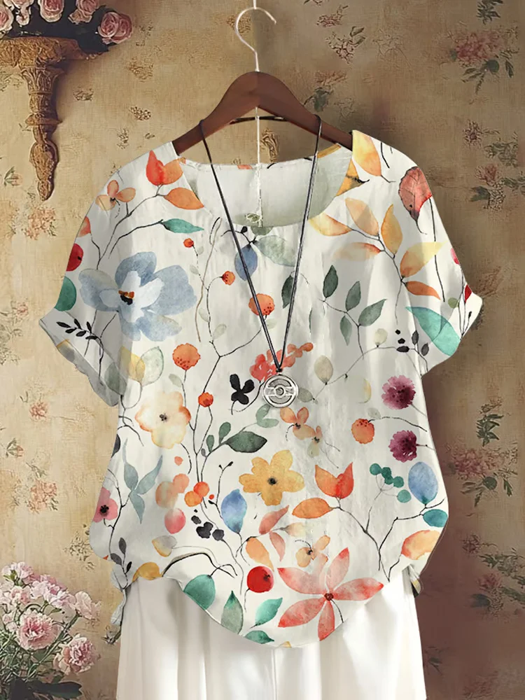 Simpfit Damen-Freizeithemd mit Vintage-Blumendruck und Button-Down-Kragen