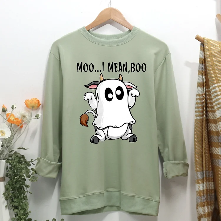 Moo I Mean Boo Funny Cow Retro Women Casual Sweatshirt-Annaletters