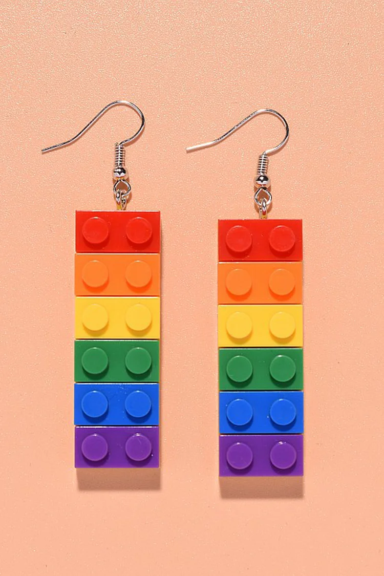 Party Colorful Lego Building Blocks Long Dangle Earrings 2024 - Xpluswear