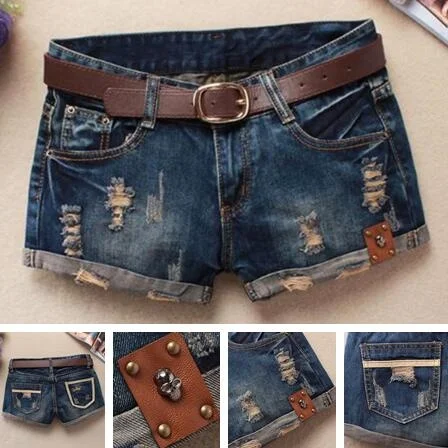Fashion Summer Women Sexy Denim Shorts Frayed Hole Low Waist Skull Decoration Casual Jeans Shorts