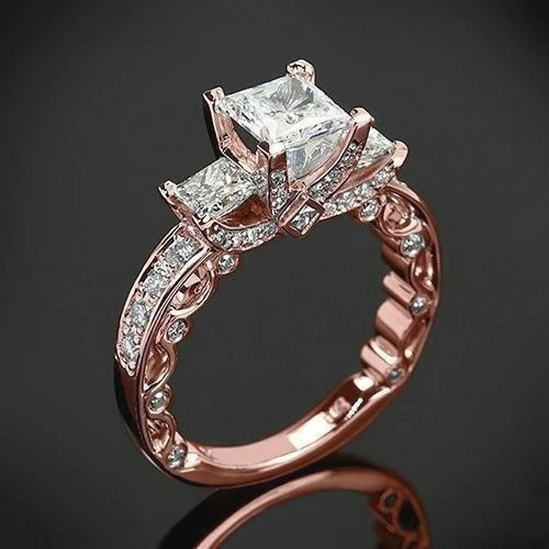 Exquisite Silver and Gold Rose Gold Fashion Women's Princess Square Zircon Engagement Rings for Women Wedding Jewelry