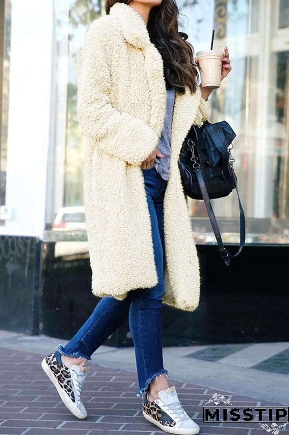 Black Fashion Turndown Collar Pocket Long Sleeved Coat
