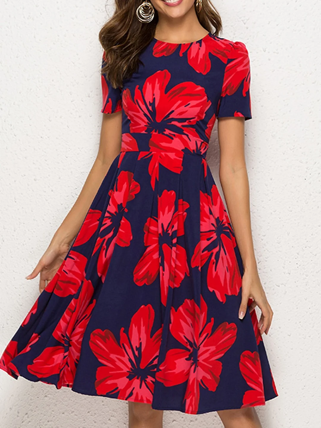 Red Dresses A-Line Daily Pleated Dresses