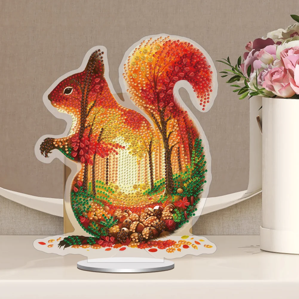 5D DIY Acrylic Squirrel Animal Scenery Silhouette Special Shape Diamond Painting Art Tabletop Decorations