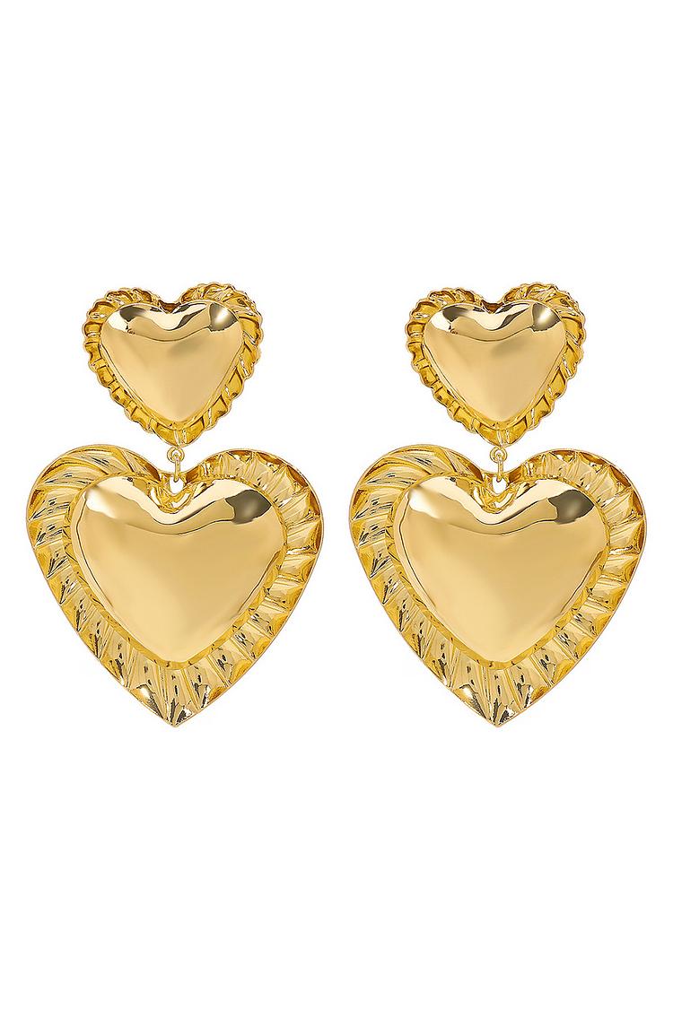Metallic Finish Alloy Layered Hearts Pendant Fashionable Dangle Earrings