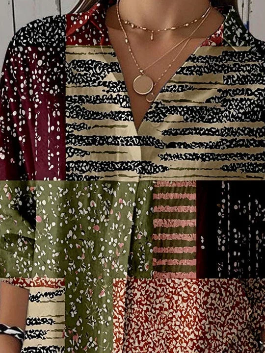 Women 3/4 Sleeve Shirt Collar Floral Printed Graphic Button Tops