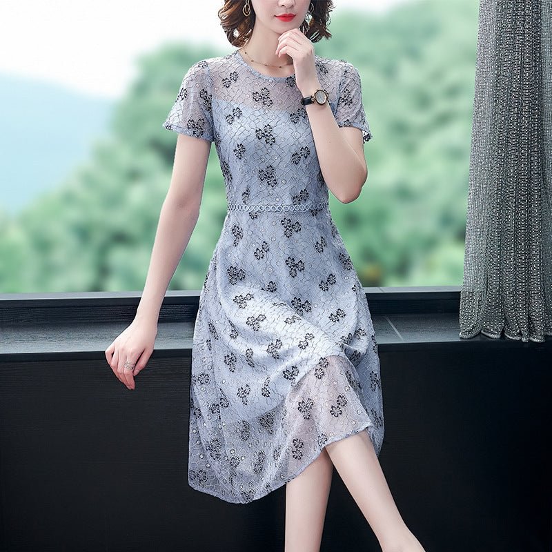 Women's Floral Dress Summer French Slimming Temperament Youthful-looking Retro Lace Skirt