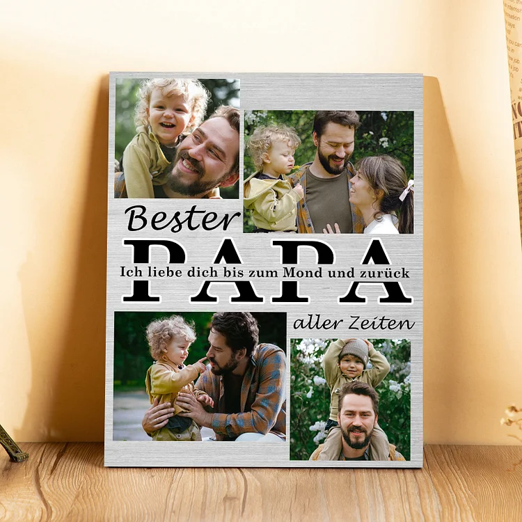 Kettenmachen Vater Holzbild - Personalisierte 4 Fotos Holzdekoration-Bester Papa aller Zeiten