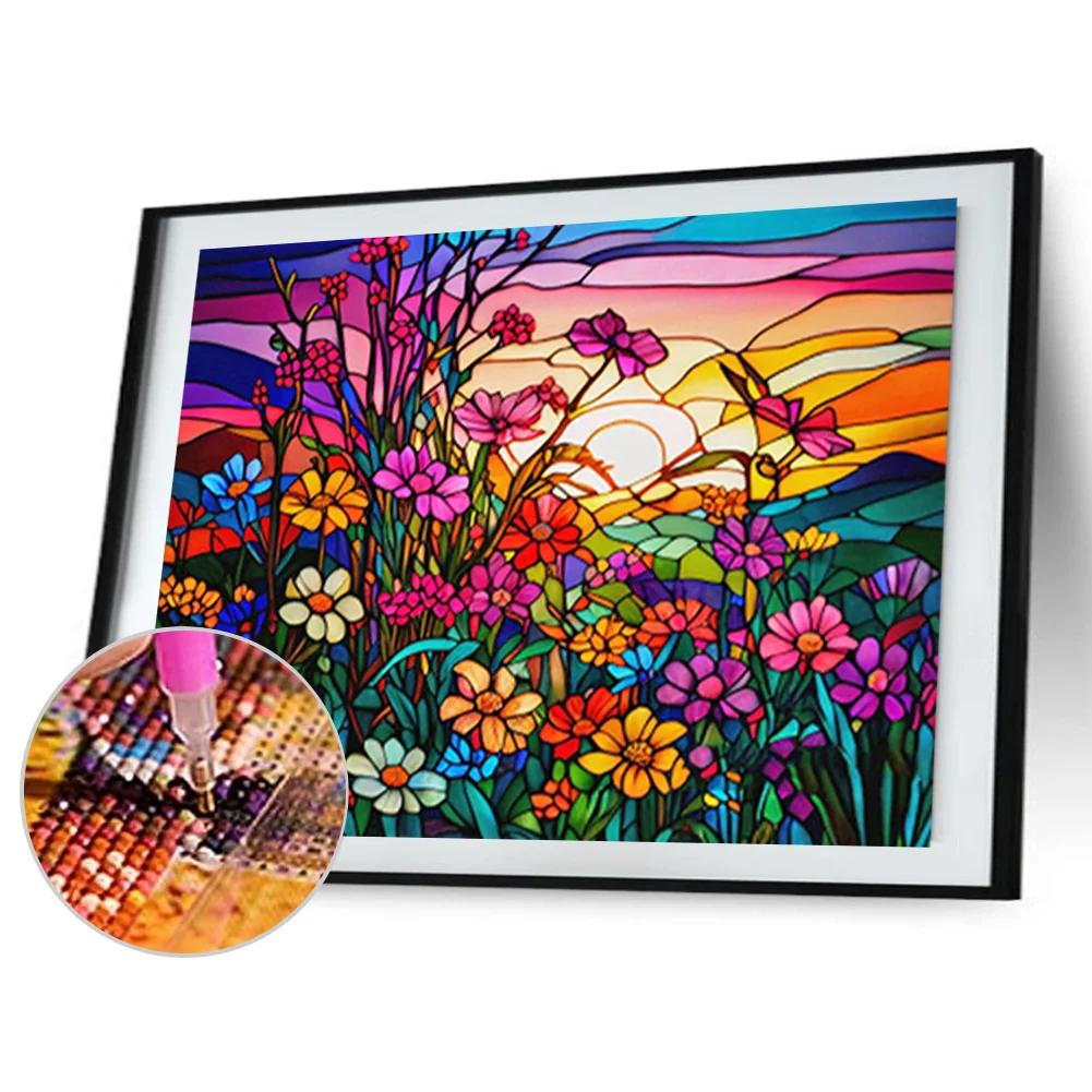 Diamond Painting - Full Round Drill - Stained Glass Flower(40*30cm)