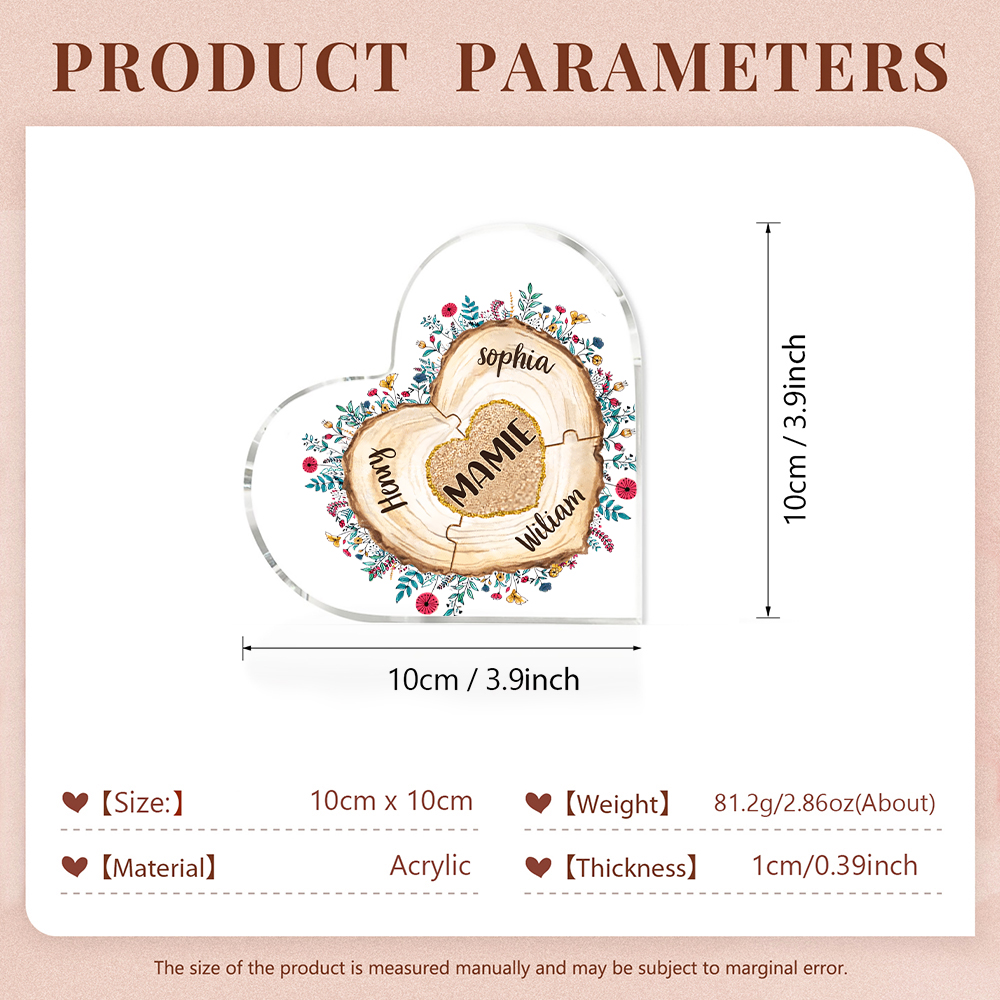 À ma Maman/Mamie - Plaque Acrylique Morceaux de coeur 4 Prénoms Personnalisés
