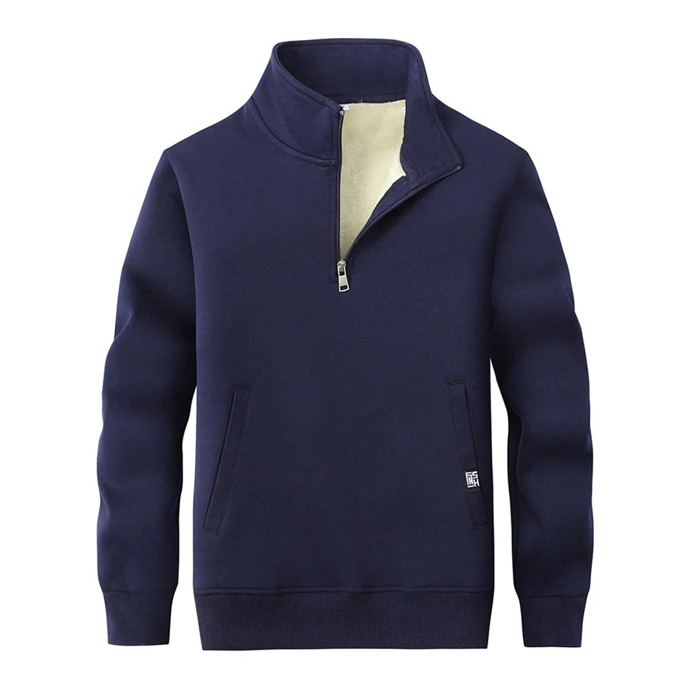 Smiledeer Men's Solid Color Pullover Zipper Warm Fleece Sweater