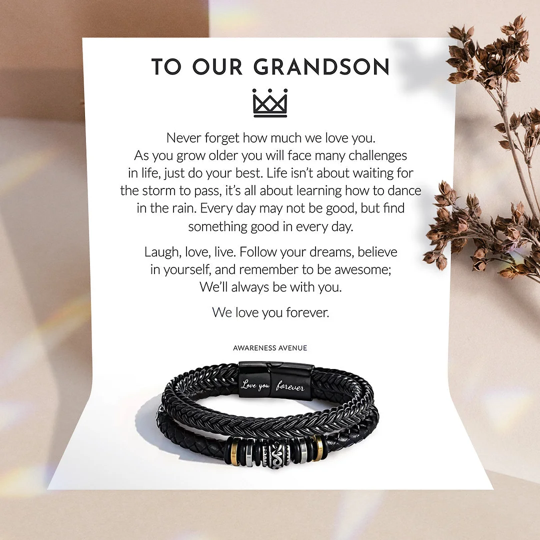To My Grandson | Love You Forever | Leather Braid Bracelet