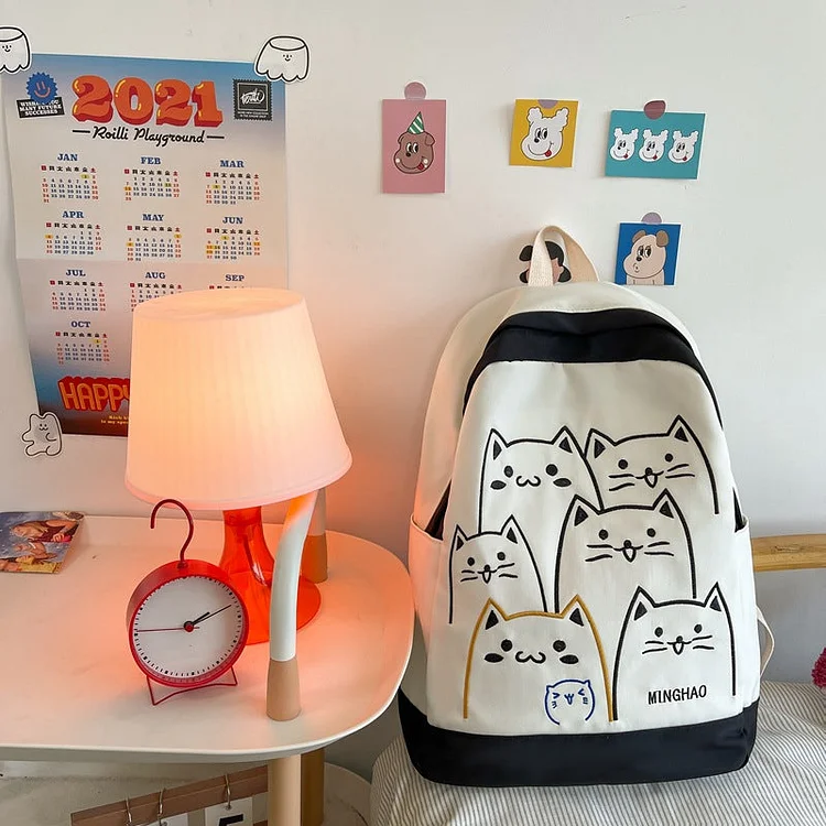 Cute Cat Embroidery Backpack