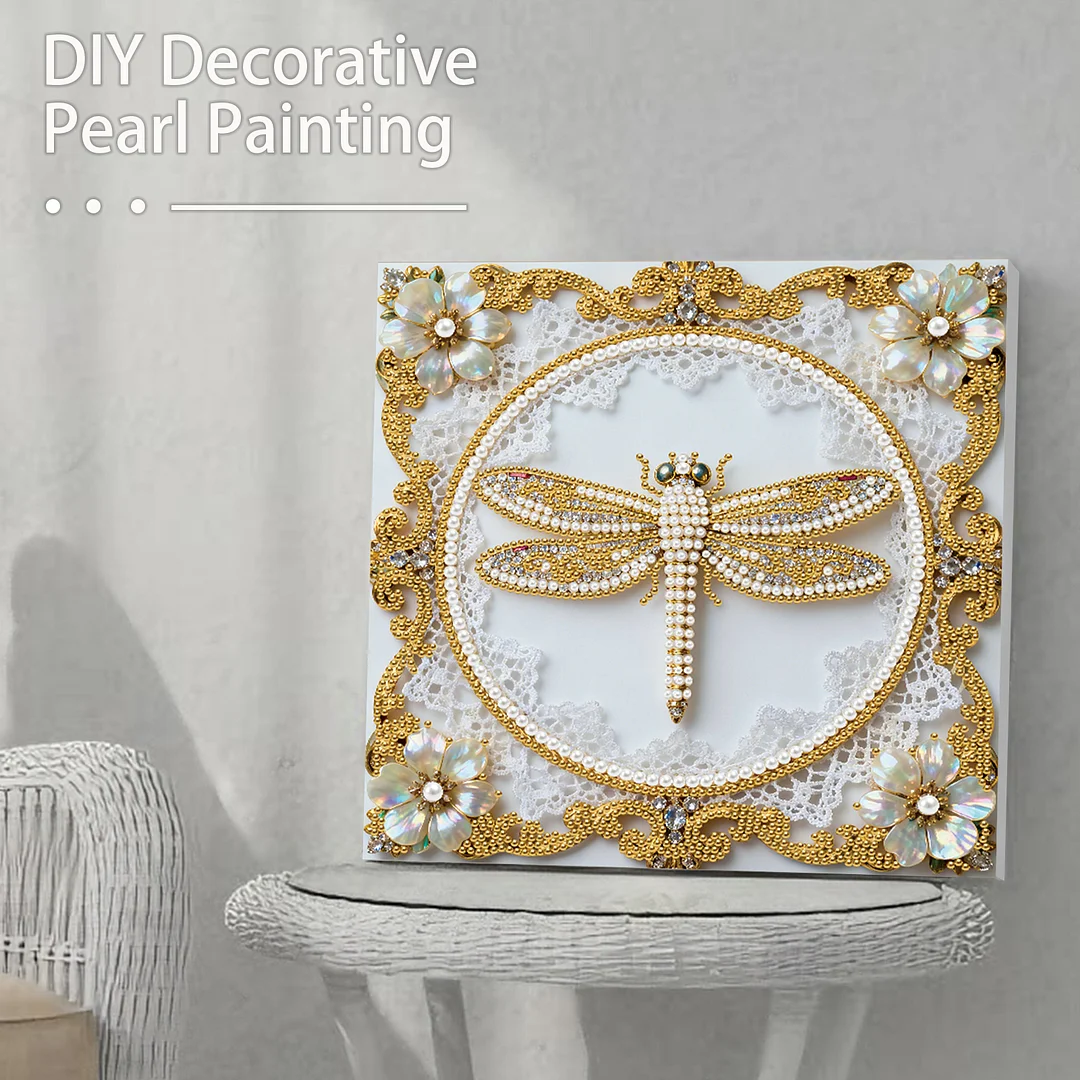 Dragonfly DIY Pearl Diamond Art Kit for Adults Home Decor 25x25cm With Frame
