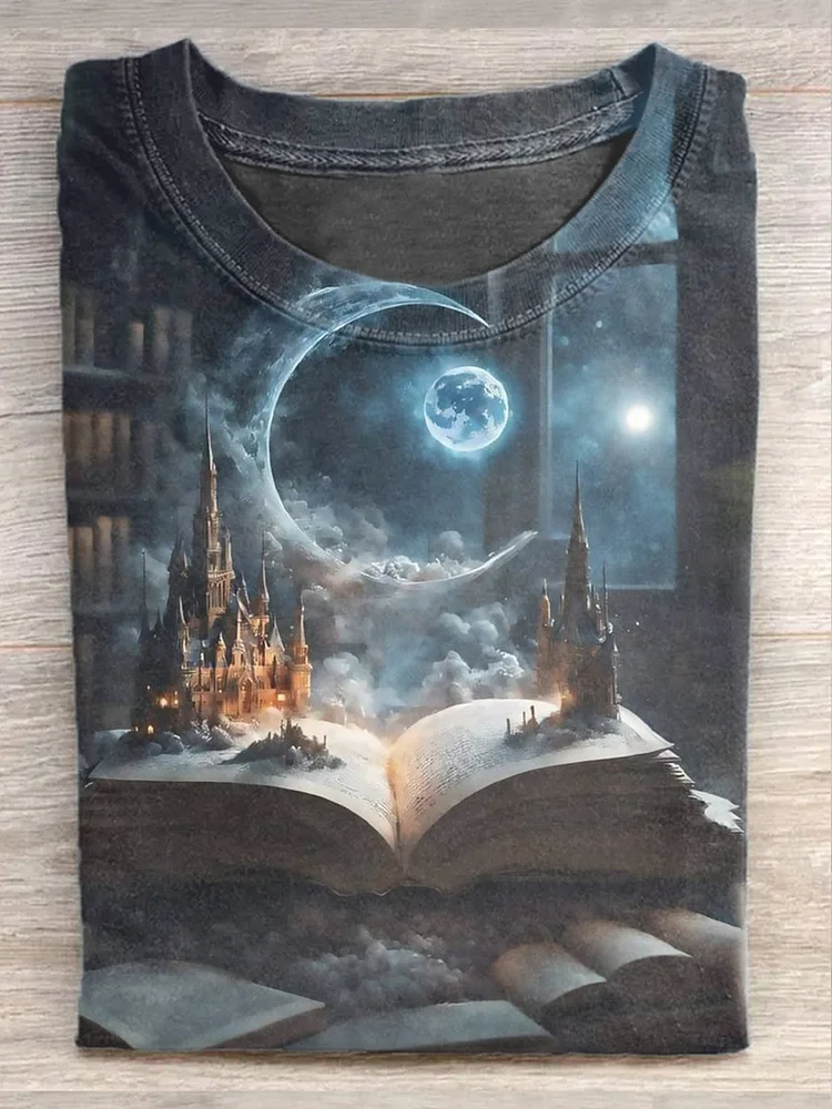 Unisex Fantasy Book Art Illustration Printed Casual Short Sleeve T-Shirt