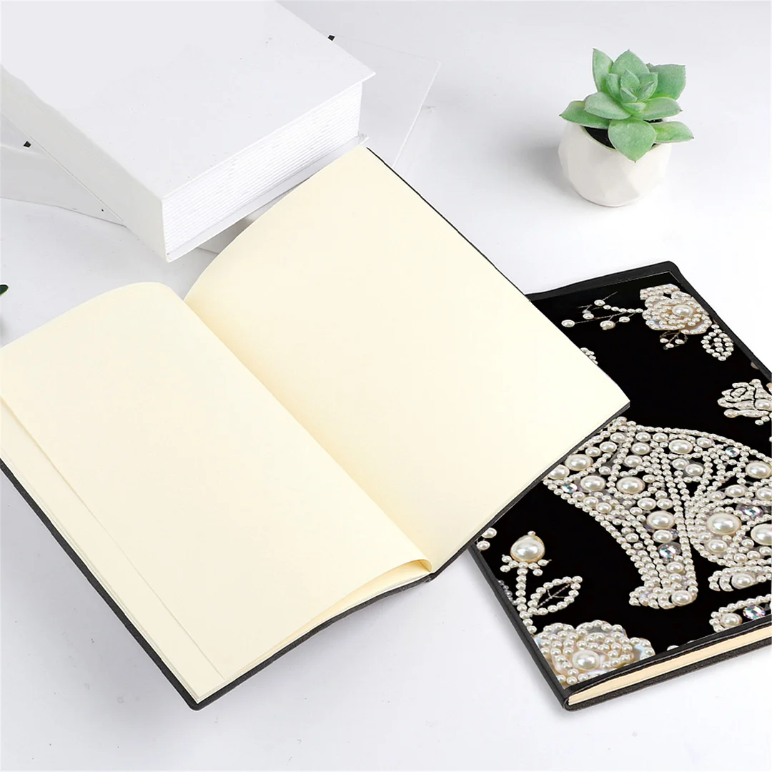 Flowers and Cat Partial Pearl DIY 50 Pages A5 Diamond Painting Notebook Special Shaped Diamond Art Diary Book Kits Wireless Strip 5D Crystal Art Paintings Sketchbook for Art Drawing